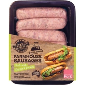 Coles Three aussie farmhouse sausages 450g offer