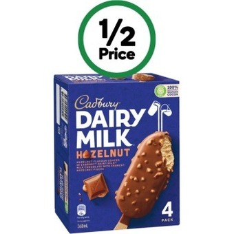 Woolworths Cadbury ice cream bars or sticks 300-360ml pk 4 – from the freezer offer