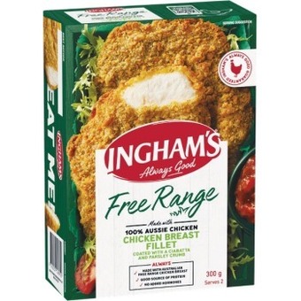 Woolworths Ingham’s free range chicken breast tenders, nuggets or fillets 300-400g offer