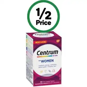 Woolworths Centrum for women daily multivitamin supplements pk 60~ offer