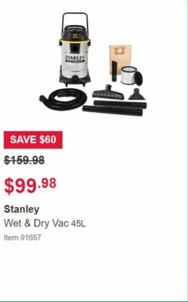 Stanley Wet & Dry Vac 45L offer at Costco