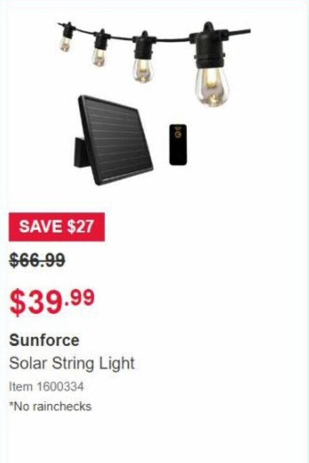 Sunforce Solar String Light offer at Costco