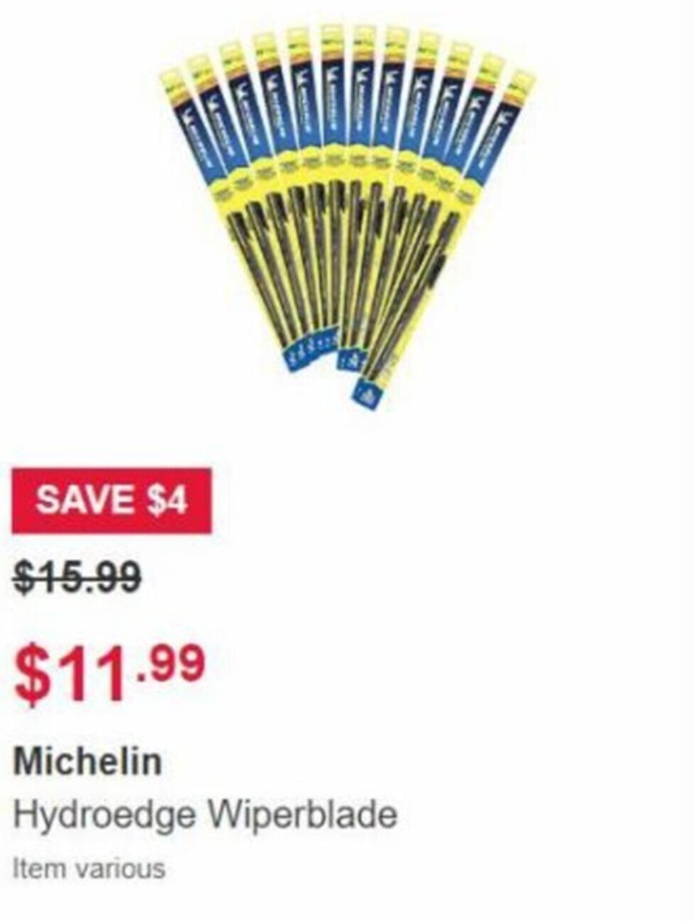 Michelin Hydroedge Wiperblade offer at Costco