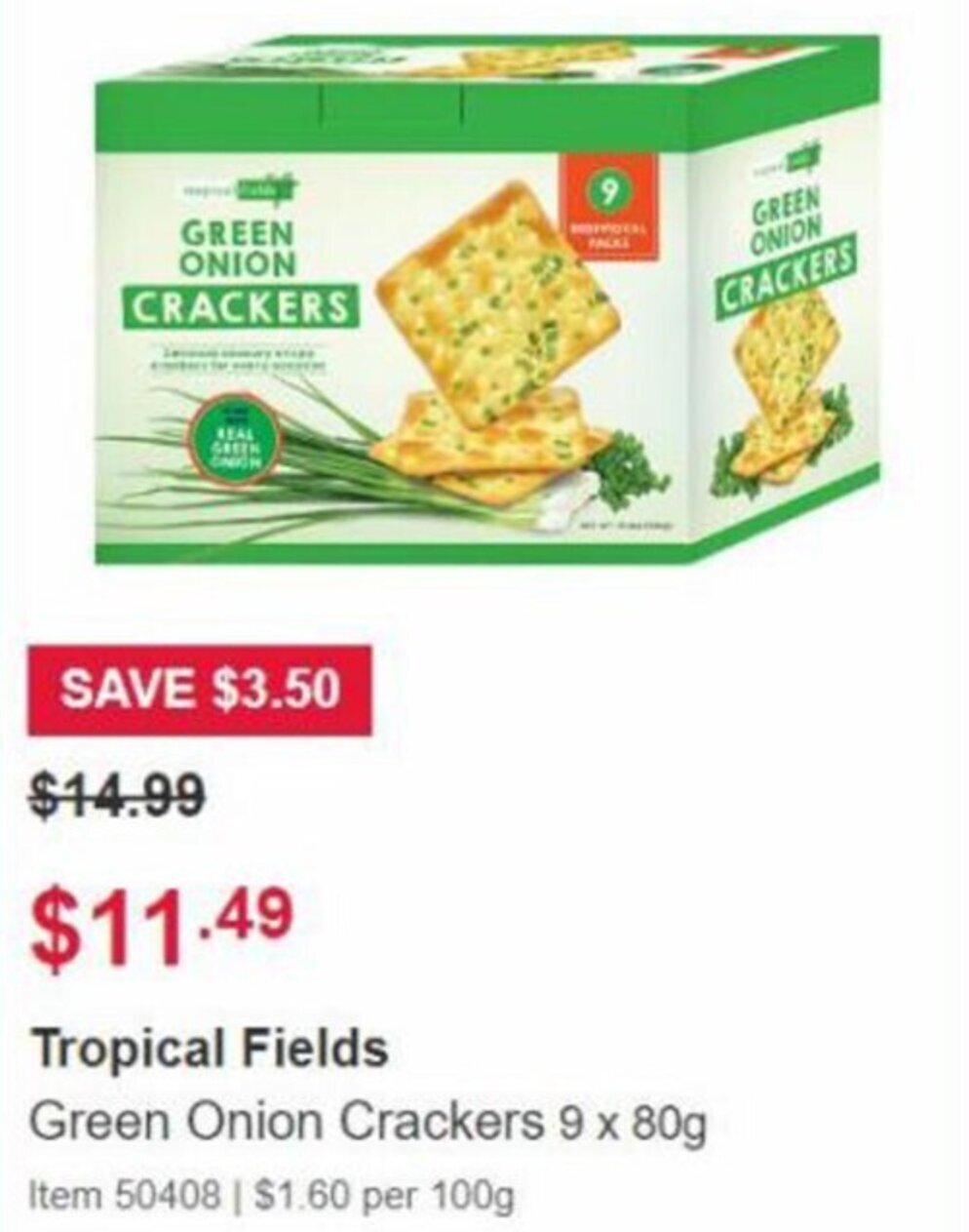 Tropical Fields Green Onion Crackers 9x80g offer at Costco