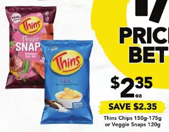 Drakes Thins Chips 150g-175g or Veggie Snaps 120g offer