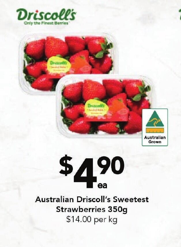 Australian Driscoll's Sweetest Strawberries 350g offer at Drakes