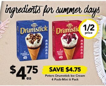 Drakes Peters Drumstick Ice Cream 4 Pack Mini 6 Pack offer