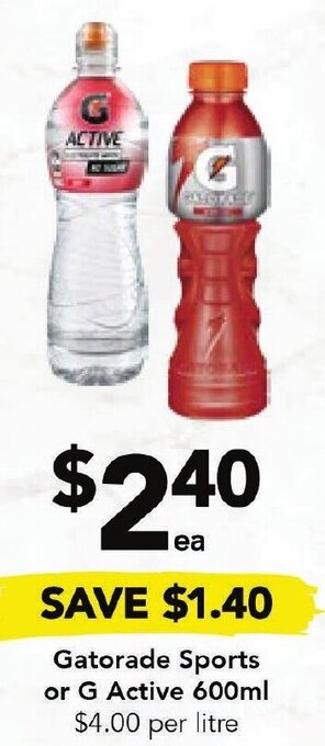Drakes Gatorade Sports or G Active 600ml offer