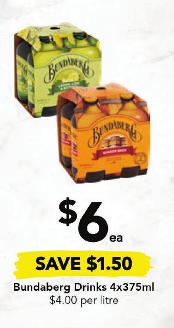Drakes Bundaberg Drinks 4x375ml offer