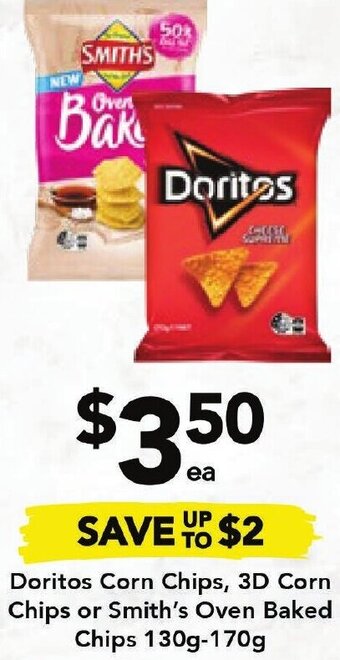 Drakes Doritos Corn Chips, 3D Corn Chips or Smith's Oven Baked chips 130g-170g offer
