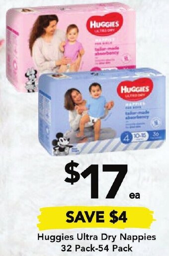 Drakes Huggies Ultra Dry Nappies 32 Pack-54 Pack offer