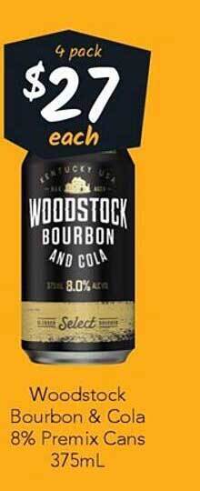 Cellarbrations Woodstock bourbon & cola 8% premix cans offer