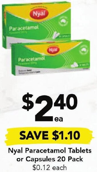 Nyal Paracetamol Tablets or Capsules 20 Pack