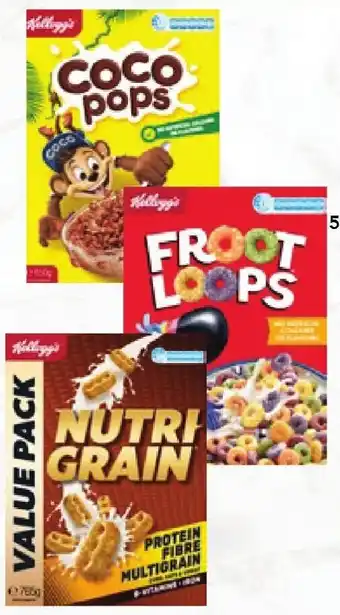Drakes Kellogg's Nutri-Grain 765g, Just Right 740g, Coco Pops 585g-650g, Crunchy Nut 640g or Froot Loops 460 g offer