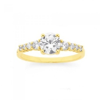 Prouds 9ct gold cubic zirconia solitare shoulder set ring offer