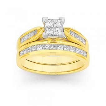 Prouds 18ct gold diamond princess cut bridal set offer
