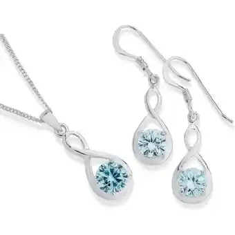 Prouds Sterling silver blue cubic zirconia infinity hook earrings & pendant offer