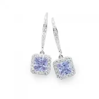 Prouds Sterling silver lavender square cubic zirconia cluster drop earrings offer