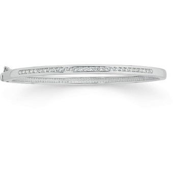 Prouds Sterling silver channel set cubic zirconia hinge bangle offer