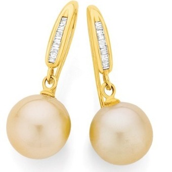 Angus & Coote 9ct gold cultured south sea pearl & diamond hook earrings offer