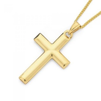 Prouds 9ct gold gents 30mm plain cross pendant offer