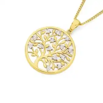 Angus & Coote 9ct gold diamond tree of life in circle pendant offer