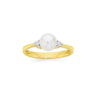 Angus & Coote 9ct gold cultured freshwater pearl & diamond ring offer