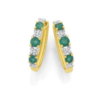 Angus & Coote 9ct gold emerald & diamond kiss huggie earrings offer