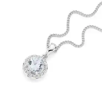 Angus & Coote 9ct white gold aquamarine & diamond pendant offer