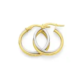 Angus & Coote 9ct gold two tone 15mm double hoop earrings offer