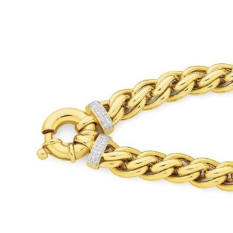 Angus & Coote 9ct gold 19cm weave diamond end bolt ring bracelet offer