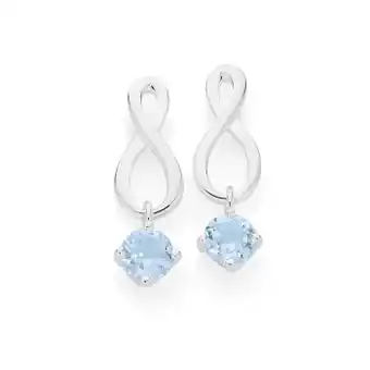 Sterling silver natural blue topaz infinity drop earrings
