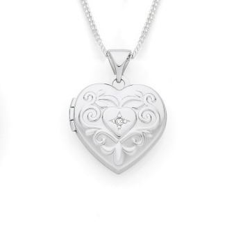Angus & Coote Sterling silver cubic zirconia fancy scroll heart locket offer