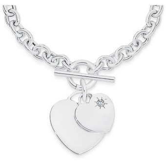Angus & Coote Sterling silver double heart fob necklet with cubic zirconia offer
