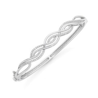 Angus & Coote Sterling silver plain & cubic zirconia twist bangle offer