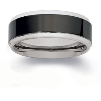 M+y tungsten carbide matte black & silver plate edge gents ring