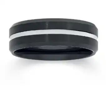 Angus & Coote M+y tungsten carbide black & silver plate line gents ring offer