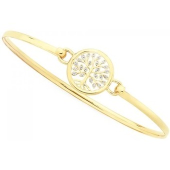Goldmark 9ct gold two tone 60mm hollow tree of life oval bangle offer