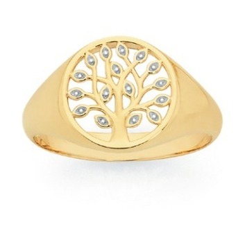 Goldmark 9ct gold two tone tree of life signet ring offer