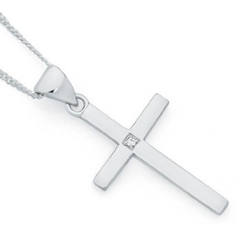 Goldmark Sterling silver cubic zirconia centre medium cross pendant offer