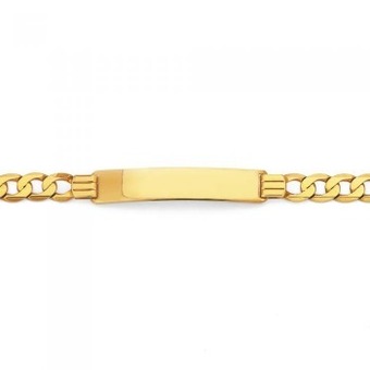 Goldmark 9ct gold 21cm gents bevelled curb id bracelet offer