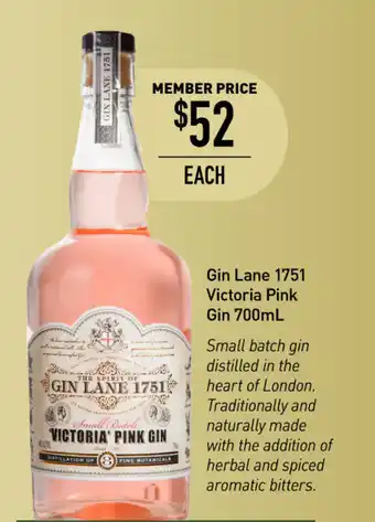 Dan Murphy's Gin Lane 1751 Victoria Pink Gin 700mL offer