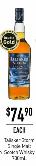 Dan Murphy's Talisker Storm Single Malt Scotch Whisky 700mL offer