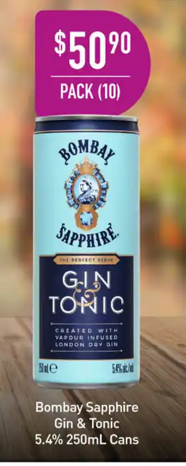 Dan Murphy's Bombay Sapphire Gin & Tonic 5.4% 250mL Cans offer