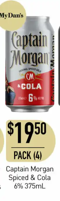 Dan Murphy's Captain Morgan Spiced & Cola 6% 375mL offer