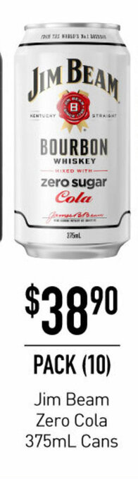 Dan Murphy's Jim Beam Zero Cola 375ml Cans offer