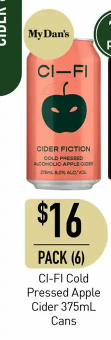Dan Murphy's CI-FI Cold Pressed Apple Cider 375mL Cans pack (6) offer