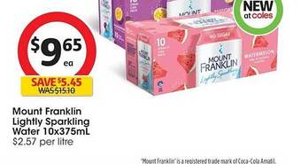 Coles Mount franklin lightly sparkling water 10x375ml offer