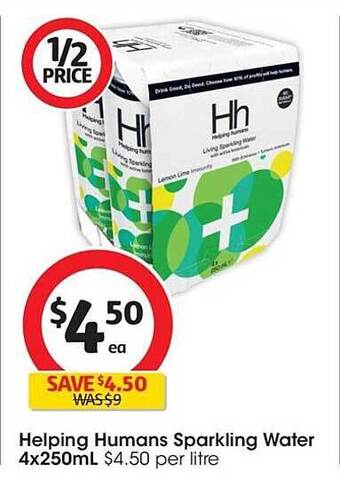 Coles Helping humans sparkling water 4x250ml offer