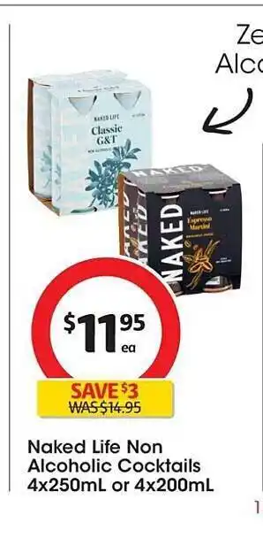 Coles Naked life non alcoholic cocktails 4x250ml or 4x200ml offer